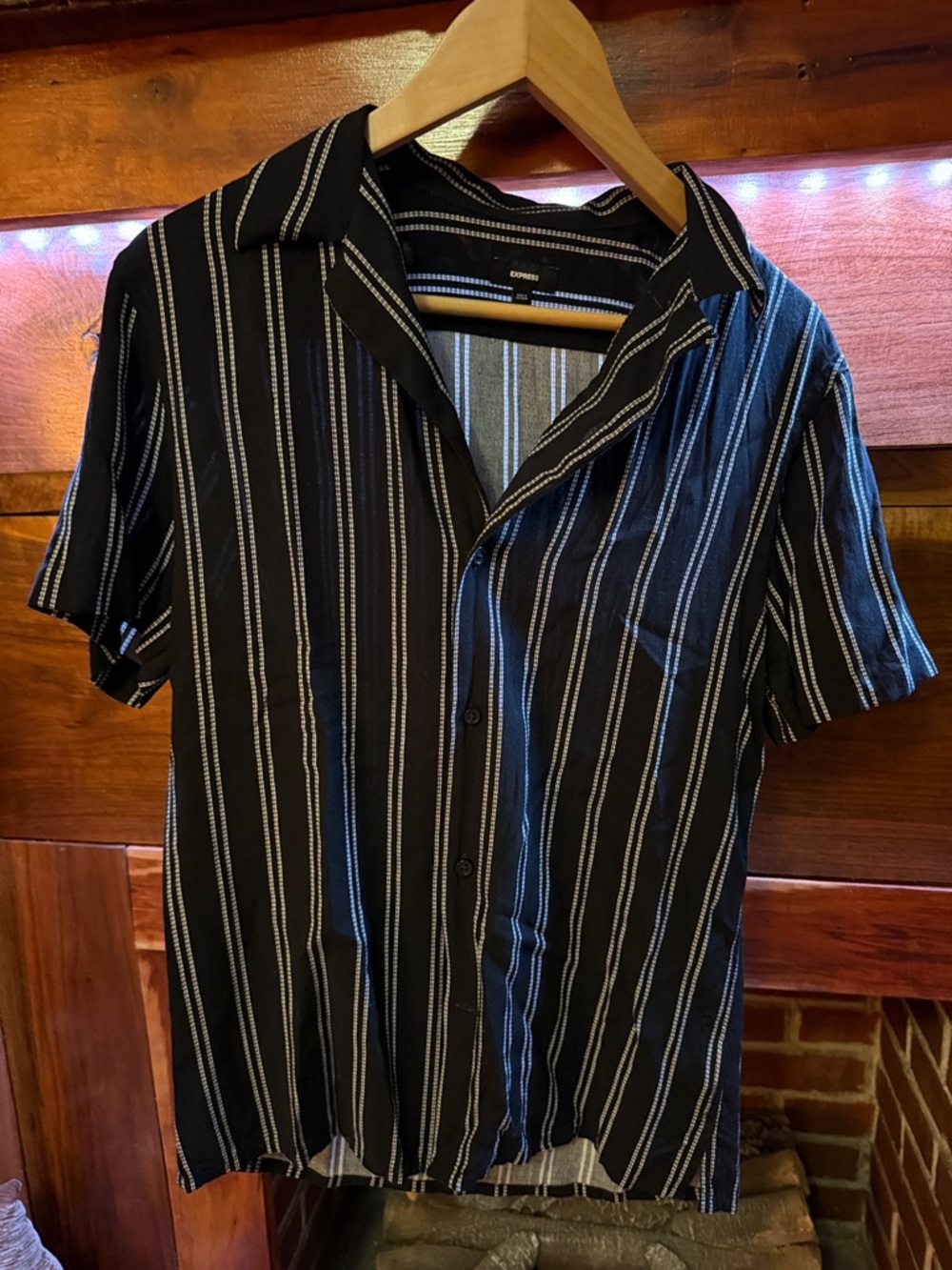 Express Men's Black Stripe Short-Sleeve Button Shirt, Size Small